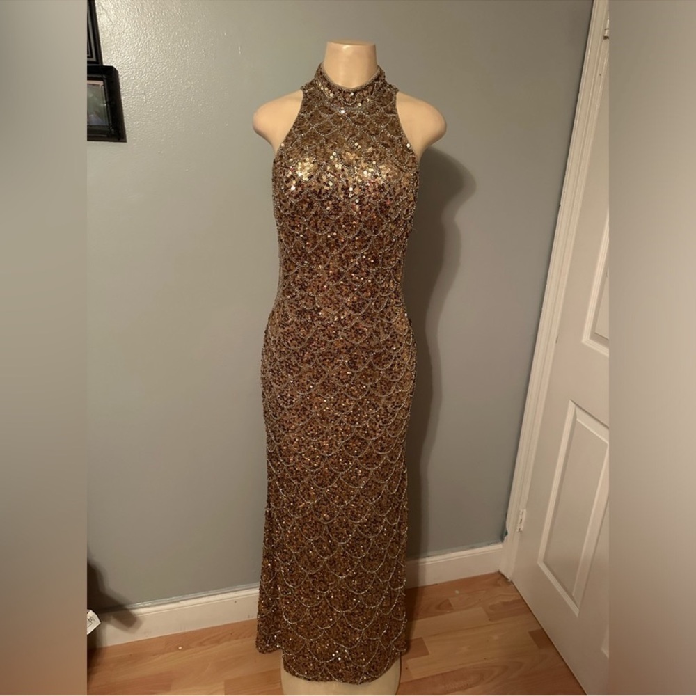 Mac Duggal Copper Sequin Beaded Samantha Stone Gown - Picture 3 of 10